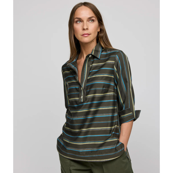 HINSON WU CHARLOTTE 3/4 SLEEVE VARIEGATED SATIN STRIPE SHIRT SIZE SMALL 1610915 - Picture 6 of 6